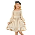 thumbnail image 1 of Abcomgle Girls Long Sleeve Dresses 7-8 Ruffle Smocked Puff Sleeve Girls Midi Dresses Cute Sundresses Square Neck Tiered Beach Dresses.5-6 Years, 1 of 4