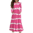 thumbnail image 1 of Abcomgle Girls Long Sleeve Dresses 8-9 Casual A-Line Ruffle Long Sleeve Girls Long Dresses Striped Colorbolck Crew Neck Sundresses Beach Tiered Dresses with Pockets,Hot Pink, 1 of 5