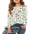 thumbnail image 1 of Abcomgle Kids Long Sleeve Shirt Girls 7-8 Crewneck Winter T-Shirts for Girls Casual Basic Girls Tops Loose Floral Print Girls Blouses 7-8 Years,Orange, 1 of 6