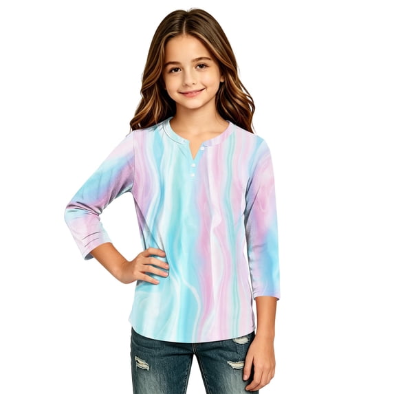 Abcomgle Girls Long Sleeve Shirts 7-8 Casual Swirly Print Henley Button Shirts for Kids Girls Fall Basic Girls Tops Cute Girls Tunic Tops