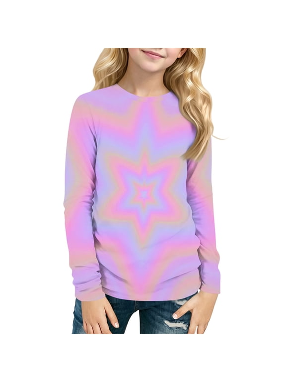 Girls Long Sleeve Shirts Size 6 Casual Stars Graphic Crewneck Tshirts for Girls Fall Basic Girls Tops Cotton Girls Tunic Tops