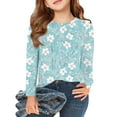 thumbnail image 1 of Abcomgle Girls Long Sleeve Shirts Size 6 Crewneck Winter T-Shirts for Kids Girls Casual Basic Girls Tops Loose Cherry Blossom Print Blouses for Girls 4-5 Years,Blue, 1 of 6