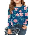 thumbnail image 1 of Abcomgle Girls Long Sleeve Shirts Size 6 Trendy Hawaiian Floral Print Crewneck Tshirts for Girls Winter Basic Top for Girls Trendy Girls Sweatshirts 6-7 Years,Blue, 1 of 6