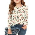 thumbnail image 1 of Abcomgle Girls Long Sleeve T Shirts 10-12 Crewneck Winter T Shirts for Girls Casual Basic Girls Tops Cotton Floral Print Girls Sweatshirts 7-8 Years,Beige, 1 of 6