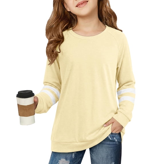 Abcomgle Girls Long Sleeve T Shirts Size 6-7 Crewneck Fall Tee for Girls Loose Basic Girls Tops Loose Striped Color Block Girls Sweatshirts
