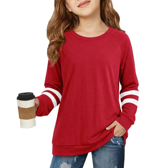 Abcomgle Girls Long Sleeve T Shirts Size 6-7 Loose Striped Color Block Crewneck Shirts for Kids Girls Winter Basic Girls Tops Cotton Girls Tunic Tops