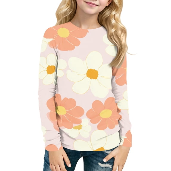 Abcomgle Girls Long Sleeve T Shirts Size 7-8 Crewneck Winter Shirts for Girls Trendy Basic Top for Girls Loose Floral Print Girls Sweatshirts