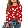 thumbnail image 1 of Abcomgle Girls Long Sleeve Tops 7-16 Crewneck Winter T Shirts for Girls Trendy Basic Top for Girls Cute Daisy Flower Print Girls Blouses 6-7 Years,Beige, 1 of 6