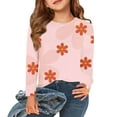 thumbnail image 1 of Abcomgle Girls Long Sleeve Tops 7-16 Crewneck Winter T Shirts for Girls Trendy Basic Top for Girls Cotton Floral Print Girls Blouses 6-7 Years,Pink, 1 of 6