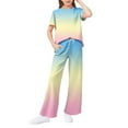 thumbnail image 1 of Abcomgle Girls Lounge Sets 4-16 Girls Two Piece Outfits Gradient Short Sleeve Tshirts and Wide Leg Pants Set Cute Trendy Girls Outfits,11-12 Years, 1 of 4