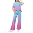 thumbnail image 1 of Abcomgle Girls Lounge Sets Size 7-8 Girls 2 Piece Outfits Gradient Short Sleeve T Shirts and Wide Leg Pants Set Cute Trendy Girls Lounge Set,5-6 Years, 1 of 4