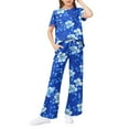 thumbnail image 1 of Abcomgle Girls Lounge Sets Size 7-8 Girls Two Piece Outfits Vintage Floral Print Short Sleeve Shirts and Wide Leg Pants Set Cute Casual Girls Activewear Sets,5-6 Years, 1 of 4