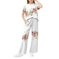 thumbnail image 1 of Abcomgle Girls Lounge Sets Size 7-8 Girls Two Piece Outfits Vintage Floral Print Short Sleeve T-Shirts and Wide Leg Pants Set Cute Casual Girls Lounge Set,13-14 Years, 1 of 4