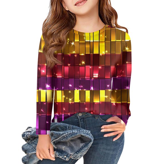 Abcomgle Girls Mardi Gras T-Shirt Carnival New Orleans Tee Shirts for Girls Crewneck Long Sleeve T-Shirts for Girls Parade Funny Party Tee Top Girls,8-9Years,Earthy Yellow