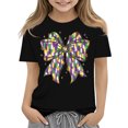thumbnail image 1 of Abcomgle Girls Mardi Gras T-Shirt Carnival Purple Green Yellow Bow Shirts for Kids Girls Crewneck Short Sleeve T-Shirts for Kid Girls Spring Funny Parade Blouses for Girls, 1 of 5