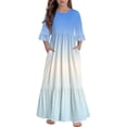thumbnail image 1 of Abcomgle Girls Maxi Dresses 10-12 Casual A-Line 3/4 Sleeve Girls Long Dresses Gradient Crew Neck Sundresses Loose Tiered Dresses with Pockets,11-12 Years Light Blue, 1 of 6