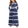 thumbnail image 1 of Abcomgle Girls Maxi Dresses 10-12 Casual A-Line Long Sleeve Girls Long Dresses Striped Colorblock Sundresses Summer Crew Neck Swing Dresses with Pockets,Blue, 1 of 5