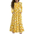 thumbnail image 1 of Abcomgle Girls Maxi Dresses 10-12 Casual A-Line Ruffle Long Sleeve Girls Long Dresses Floral Print Crew Neck Sundresses Tiered Formal Dresses with Pockets,Earthy Yellow, 1 of 5