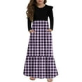 thumbnail image 1 of Abcomgle Girls Maxi Dresses 10-12 Casual Patchwork Ruffle Long Sleeve Girls Long Dresses Plaid Crew Neck Sundresses Summer Tiered Dresses with Pockets,9-10 Years Light Purple, 1 of 3