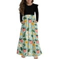 thumbnail image 1 of Abcomgle Girls Maxi Dresses 10-12 Casual Patchwork Ruffle Long Sleeve Maxi Dress Strawberry Graphic Crew Neck Sundresses Flowy Tiered Dresses with Pockets,9-10 Years Green, 1 of 5