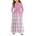 thumbnail image 1 of Abcomgle Girls Maxi Dresses 14-16 Casual A-Line Long Sleeve Maxi Dress Sparkling Plaid Crew Neck Sundresses Summer Swing Dresses with Pockets,Pink, 1 of 5