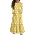thumbnail image 1 of Abcomgle Girls Maxi Dresses 7-16 A-Line Ruffle Long Sleeve Maxi Dress Polka Dot Crew Neck Sundresses Formal Tiered Dresses with Pockets,Yellow, 1 of 5