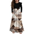 thumbnail image 1 of Abcomgle Girls Maxi Dresses 7-8 Casual Patchwork Ruffle Long Sleeve Girls Long Dresses Vintage Floral Print Crew Neck Sundresses Tiered Dresses with Pockets,11-12 Years Khaki, 1 of 5
