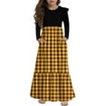 thumbnail image 1 of Abcomgle Girls Maxi Dresses Size 14-16 Casual Patchwork Ruffle Long Sleeve Maxi Dress Plaid Crew Neck Sundresses Basic Tiered Dresses with Pockets,9-10 Years Yellow, 1 of 3