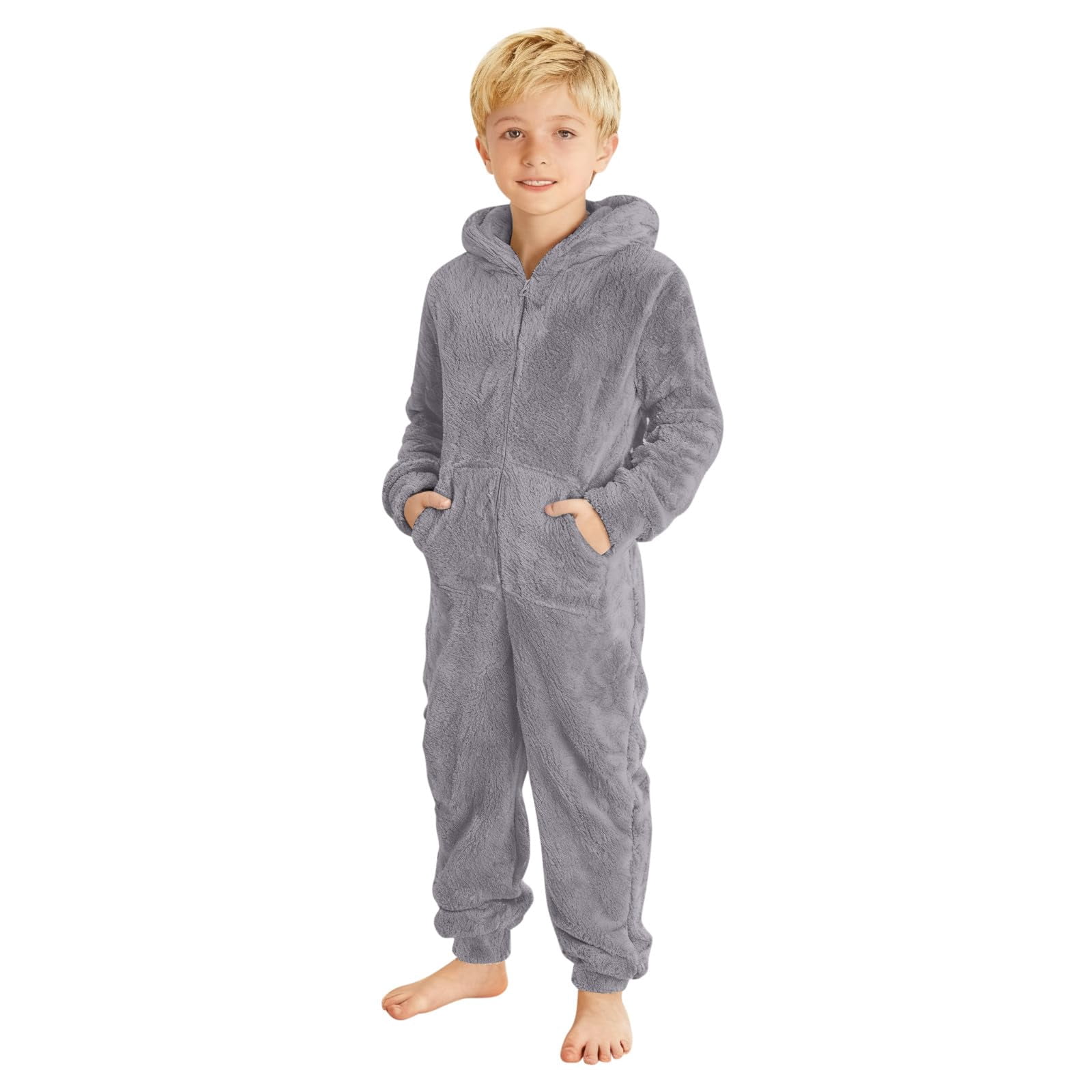 Abcomgle Girls One Piece Pajamas 10/12 Fuzzy Hooded Onesies for Kids Cute Zip Up One Piece Jumpsuits with Pockets Furry Sherpa Fleece Onesie Rompers Girls Winter Warm Onesie Pajamas for Kids