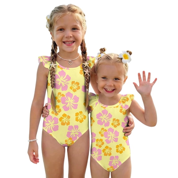 Abcomgle Girls One Piece Swimsuits 10-12 Floral Print One Piece Girls Swimsuit Ruffled Stretchy Girls Swimwear
