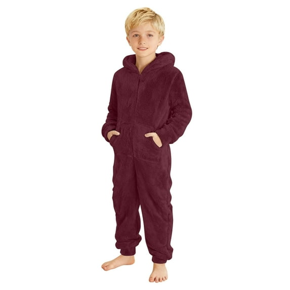 Abcomgle Girls Onesie Pajamas Size 7/8 Fuzzy Hooded Onesies for Boys Cute Zip Up One Piece Jumpsuits for Kids Furry Sherpa Fleece Onesie Rompers Girls Winter Warm Onesie Pajamas for Boys