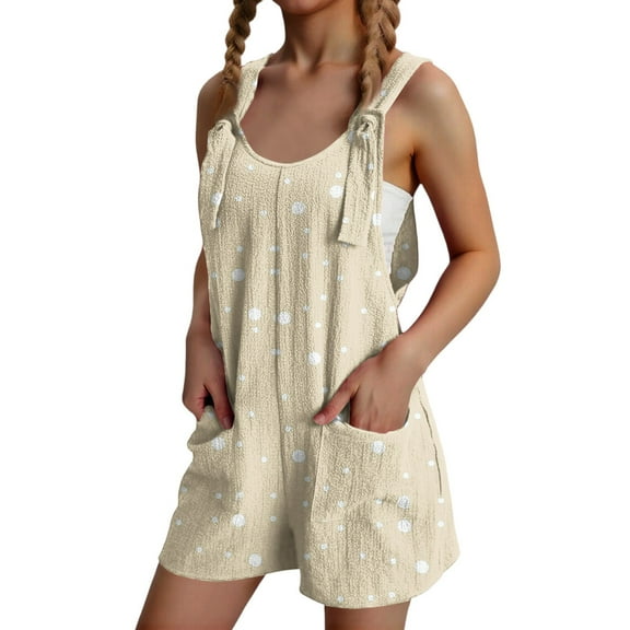 Abcomgle Girls Overall Shorts Casual Sleeveless Linen Short Jumpsuits Kids Floral Print Adjustable Tie-Up Strap Overalls for Girls Summer Clothes with Pockets 7-8 Years,Beige