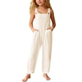 thumbnail image 1 of Abcomgle Girls Overalls Size 14-16 Casual Sleeveless Straight Leg Jumpsuit Back To School Loose Rompers with Pockets, 1 of 5