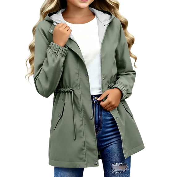 Abcomgle Girls Rain Jackets Size 7-8 Lightweight Waterproof Hooded Rain Jacket Kids Solid Windbreaker Kids Raincoat for Girls Long Button Up Full Zip Jacket for Girls