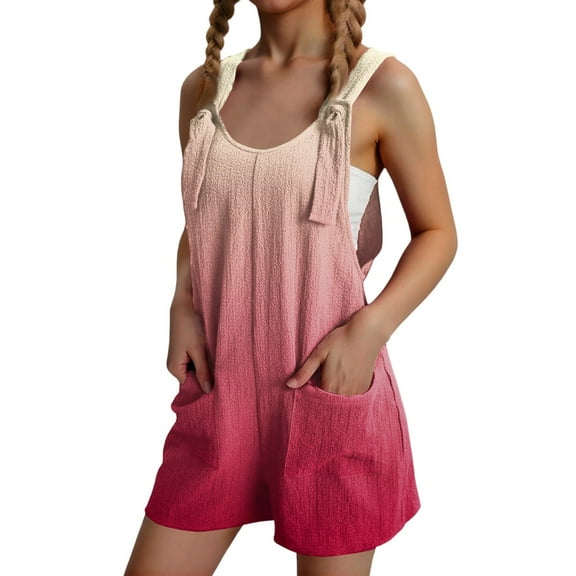 Abcomgle Girls Rompers Size 10-12 Casual Sleeveless Linen Short Jumpsuits Kids Gradient Adjustable Tie-Up Strap Girls Overalls Summer Clothes with Pockets 5-6 Years,Vermilion