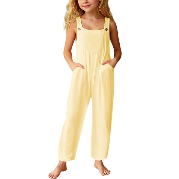 Abcomgle Girls Rompers Size 10-12 Casual Sleeveless Straight Leg Jumpsuit Back To School Trendy Overalls with Pockets
