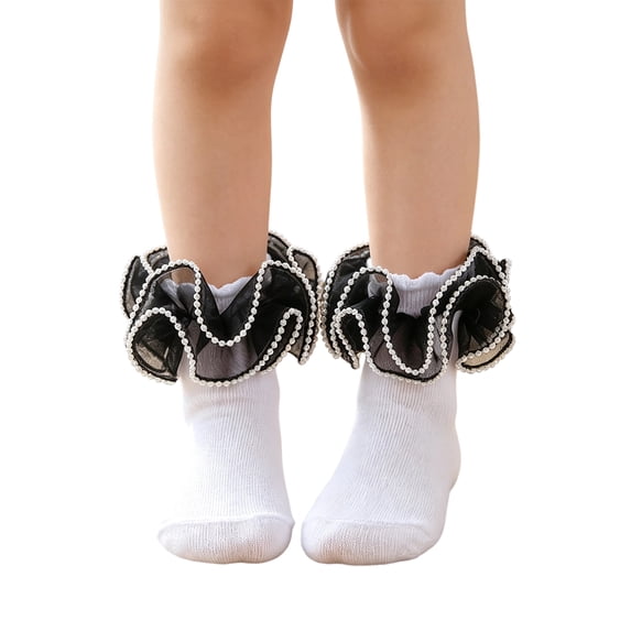 Abcomgle Girls Ruffle Socks Toddler Lace Frilly Dress Socks Fold Over Church Fancy Socks for Little Kids Big Girl Black