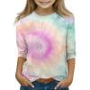thumbnail image 1 of Abcomgle Girls Shirts Crewneck Tie Dye Tshirt 3/4 Sleeve Girls Shirts Summer Cute Cotton Linen Toddler Tops Girls,4-5 Years, 1 of 4