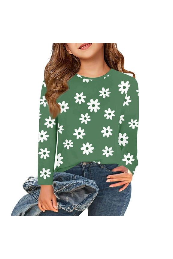 Girls Long Sleeve T Shirts Size 7-8 Crewneck Winter Tshirts for Girls Trendy Basic Girls Tops Trendy Daisy Flower Print Girls Tunic Tops 11-12 Years,Mint Green