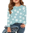 thumbnail image 1 of Abcomgle Girls Shirts Long Sleeve 7-8 Casual Daisy Flower Print Crewneck T-Shirts for Girls Winter Basic Top for Girls Loose Girls Blouses 6-7 Years,Light Blue, 1 of 6