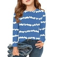thumbnail image 1 of Abcomgle Girls Shirts Long Sleeve 7-8 Crewneck Winter T-Shirts for Girls Casual Basic Top for Girls Trendy Striped Colorblock Blouses for Girls 6-7 Years,Blue, 1 of 6