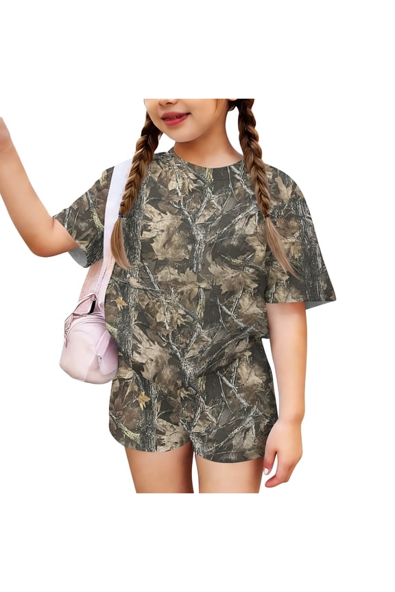 Girls Short Sets Size 10-12 Girls 2 Piece Outfits Camo Short Sleeve Tee Top and Elastic Waist Shorts Cute Y2K Girls Outfits