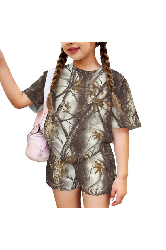 Girls Short Sets Size 10-12 Girls Two Piece Outfits Camo Short Sleeve Tee Top and Elastic Waist Shorts Cute Trendy Girls Outfits
