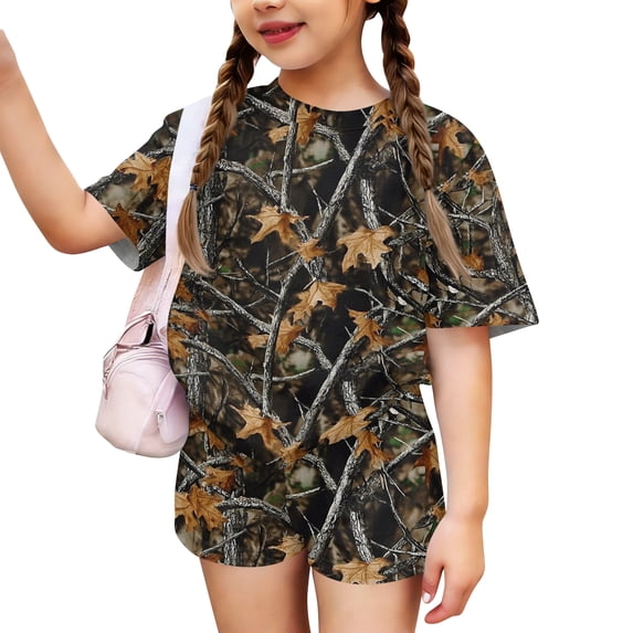 Abcomgle Girls Short Sets Size 10-12 Girls Two Piece Outfits Camo Short Sleeve Tshirts and Elastic Waist Shorts Cute Trendy Girls Summer Outfits