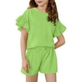 thumbnail image 1 of Abcomgle Girls Summer Outfits 7-8 Ruffle Sleeve T-Shirts and Elastic Waist Shorts Cute Preppy Girls Summer Outfits 10-11 Years,Green, 1 of 3