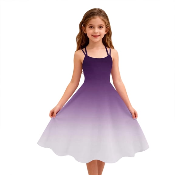 Abcomgle Girls Sleeveless Camisole Dresses Casual A-Line Sleeveless Camisole Dresses Spaghetti Strap Summer Gradient Swing Sundresses for 4-14t Kids,Light Purple,7-8Years