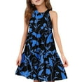 thumbnail image 1 of Abcomgle Girls Summer Dress Kids Casual Halter Neck Sleeveless Midi Dress Floral Print A-line Sundresses Flare Swing Dresses 3-4 Years,Blue, 1 of 7