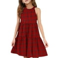 thumbnail image 1 of Abcomgle Girls Summer Dress Size 14-16 Casual Halter Neck Sleeveless Midi Dress Plaid A-line Sundresses Basic Swing Dresses 11-12 Years,Deep Red, 1 of 7