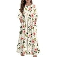 thumbnail image 1 of Abcomgle Girls Fall Dresses Size 7-8 Casual A-Line 3/4 Sleeve Girls Long Dresses Floral Print Crew Neck Sundresses Beach Tiered Dresses with Pockets,4-5 Years Beige, 1 of 5