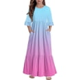 thumbnail image 1 of Abcomgle Girls Summer Dress Size 7-8 Casual A-Line 3/4 Sleeve Girls Long Dresses Gradient Crew Neck Sundresses Summer Tiered Dresses with Pockets,7-8 Years Blue, 1 of 6
